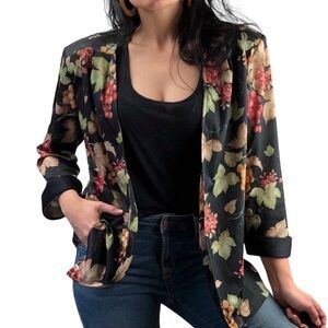 Vintage 80s Blair satin open cardigan blazer black grapevine L